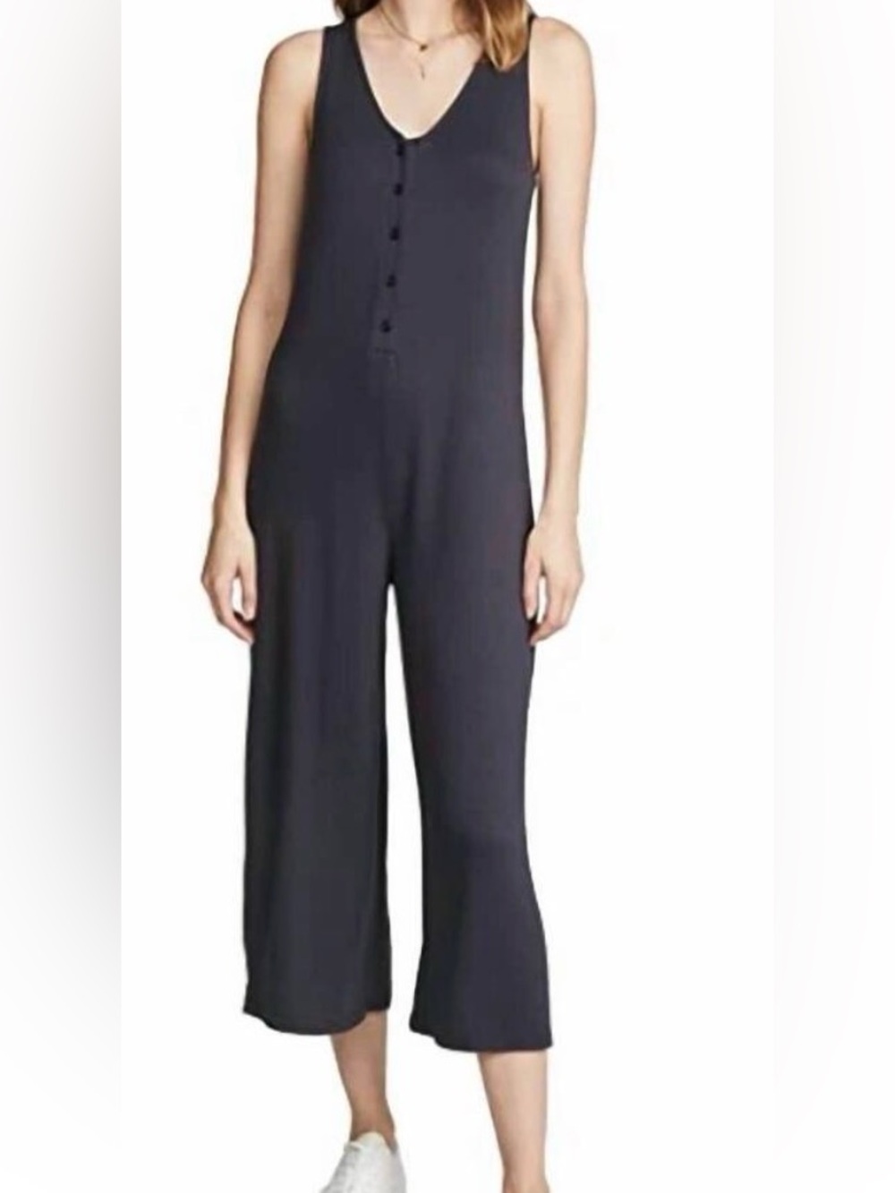 Z supply Mojave Sleeveless Button-Front Wide-Leg Jumpsuit - Black - Picture 4 of 6